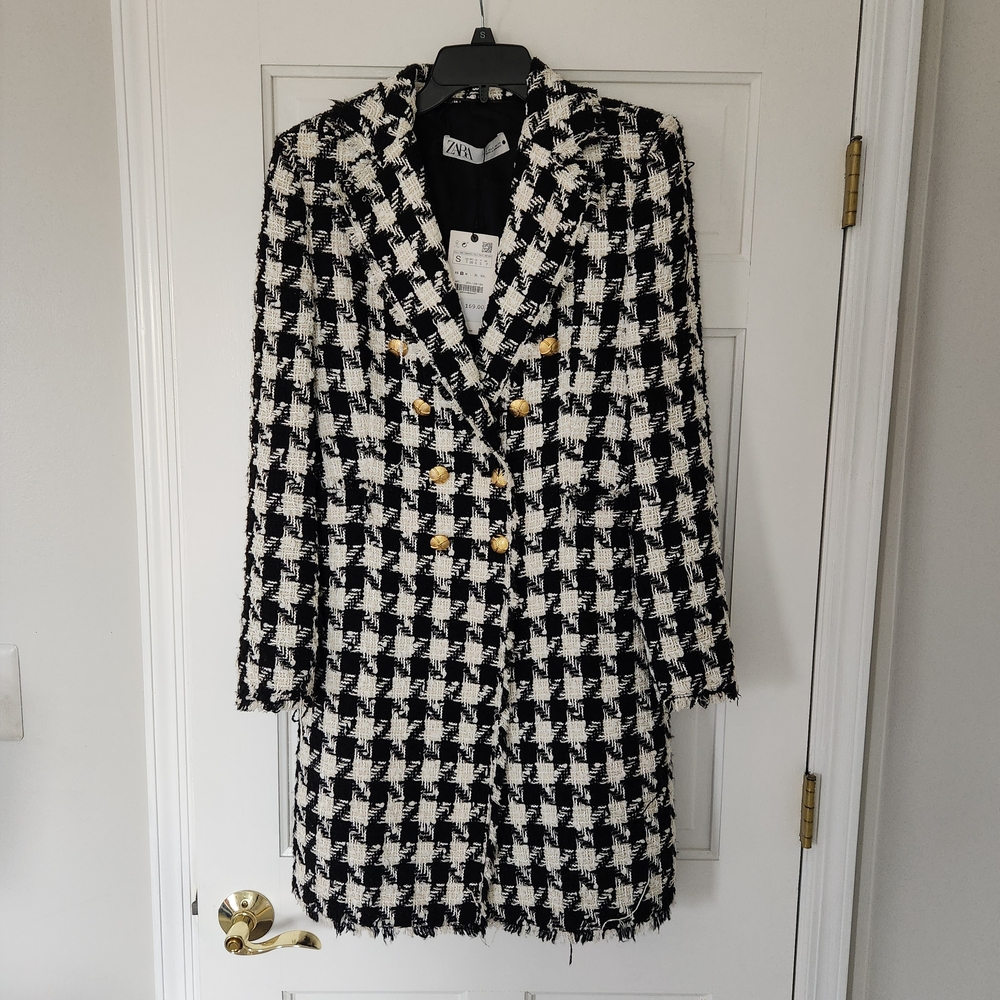 Chic Black and White Tweed Coat